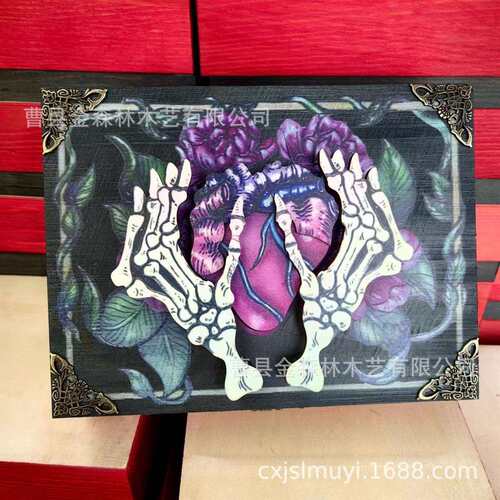 跨境 Skull and Nature Hidden Key Box紫色骷髅盒钥匙箱家居木盒