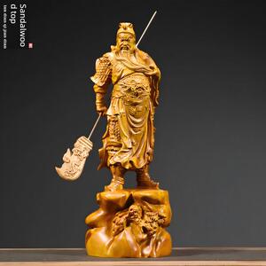 樟脑木雕关盛钧帝关公雕像摆件实木财神关羽家客厅入口办公室装饰