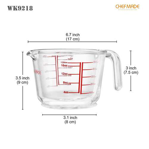 学厨 加厚玻璃量杯500ml毫升容量耐高温可冷藏计量杯家用烘焙工具