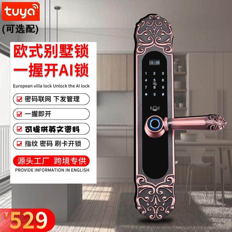 指纹锁厂家半自动一握开涂鸦欧式别墅锁入户门密码智能锁厂家