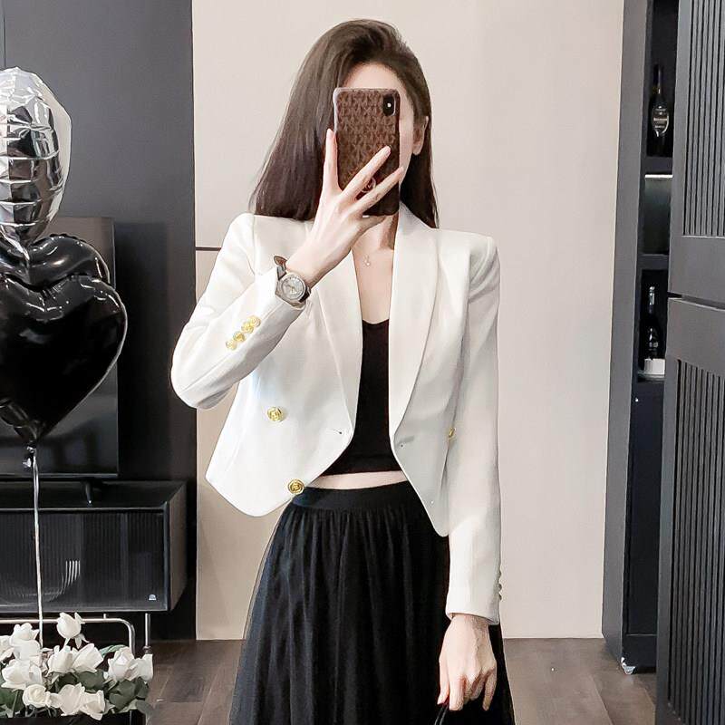 白色短款小西装外套女2026新款气质小众设计感修身小个子休闲西服