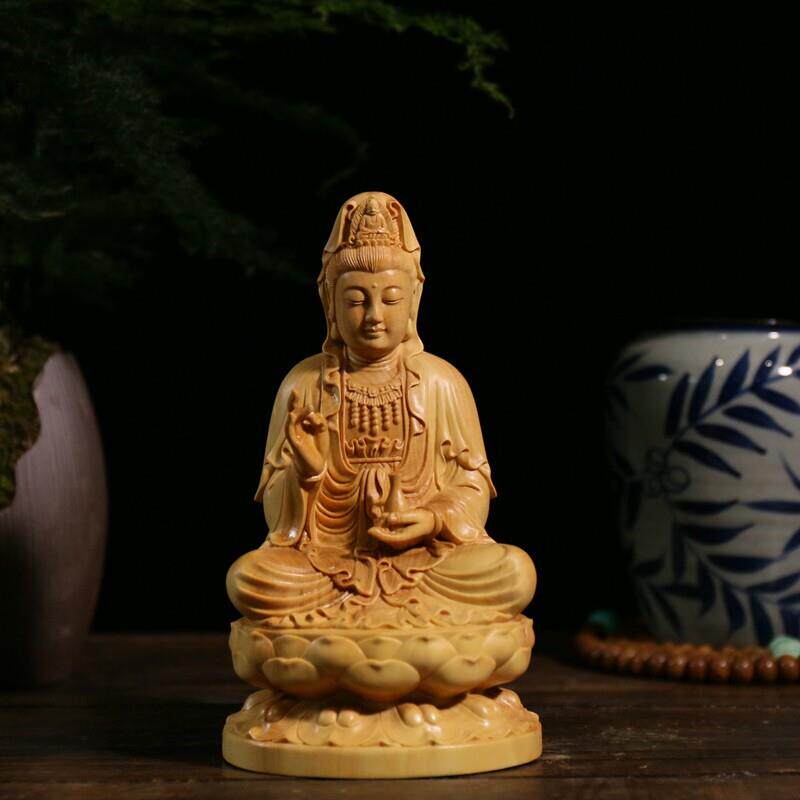 保真小叶黄杨木雕汽车饰品摆件菩萨佛像木质工艺礼品摆饰实木坐莲