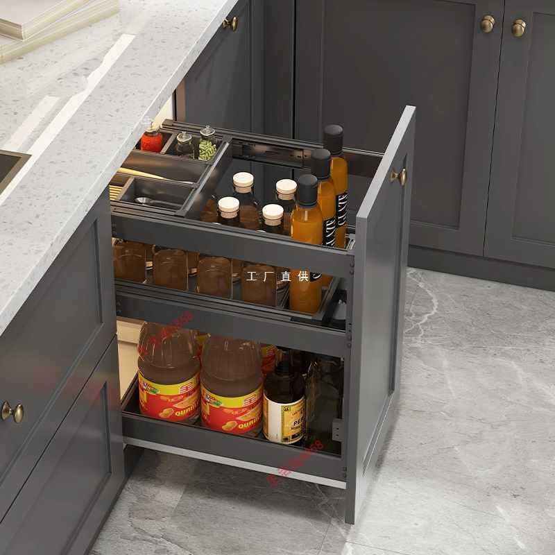 H2024三层抽屉式纳米铝合金厨房橱柜调味拉篮工具碗碟拉篮阻尼滑