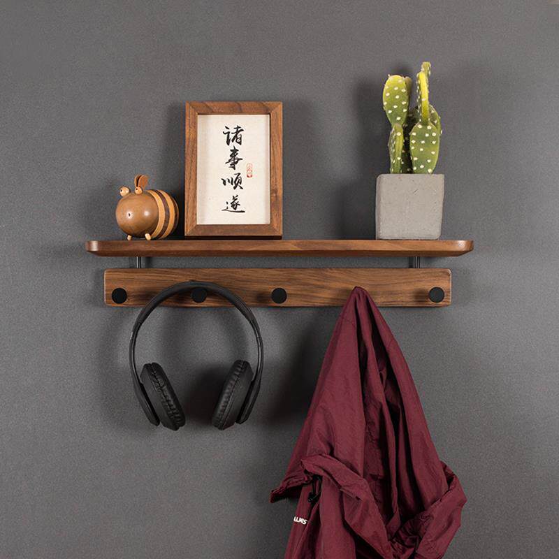 S858DRA入户进门口置物架关挂钩黑胡壁桃实木质挂钥匙衣服帽架玄