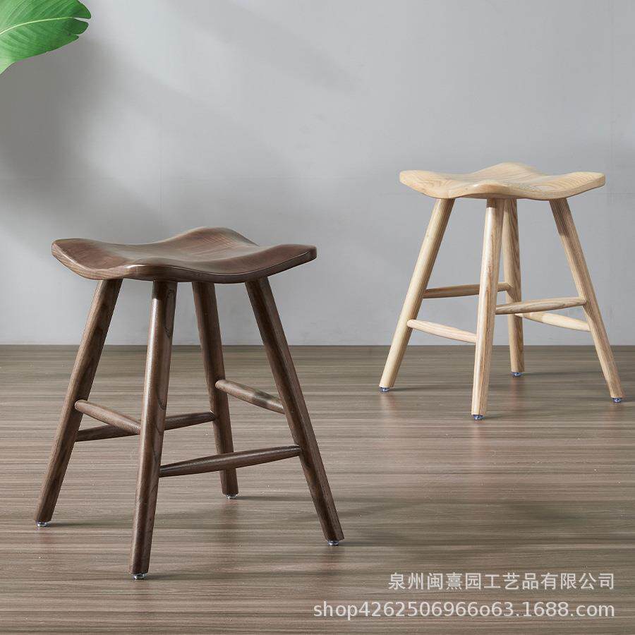 现代简约家用原木凳创意酒吧ktv吧椅北欧实木吧台椅白蜡木高吧凳