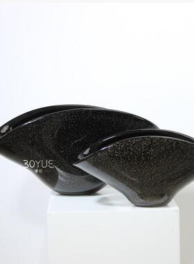 现代轻奢极简黑色家金粉口琉璃果盘样板售间楼处软装饰120121品居