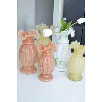 中古芬顿复古罗马柱水滴浪花边拼色奶油白瓜珠手工水养桌面插花器