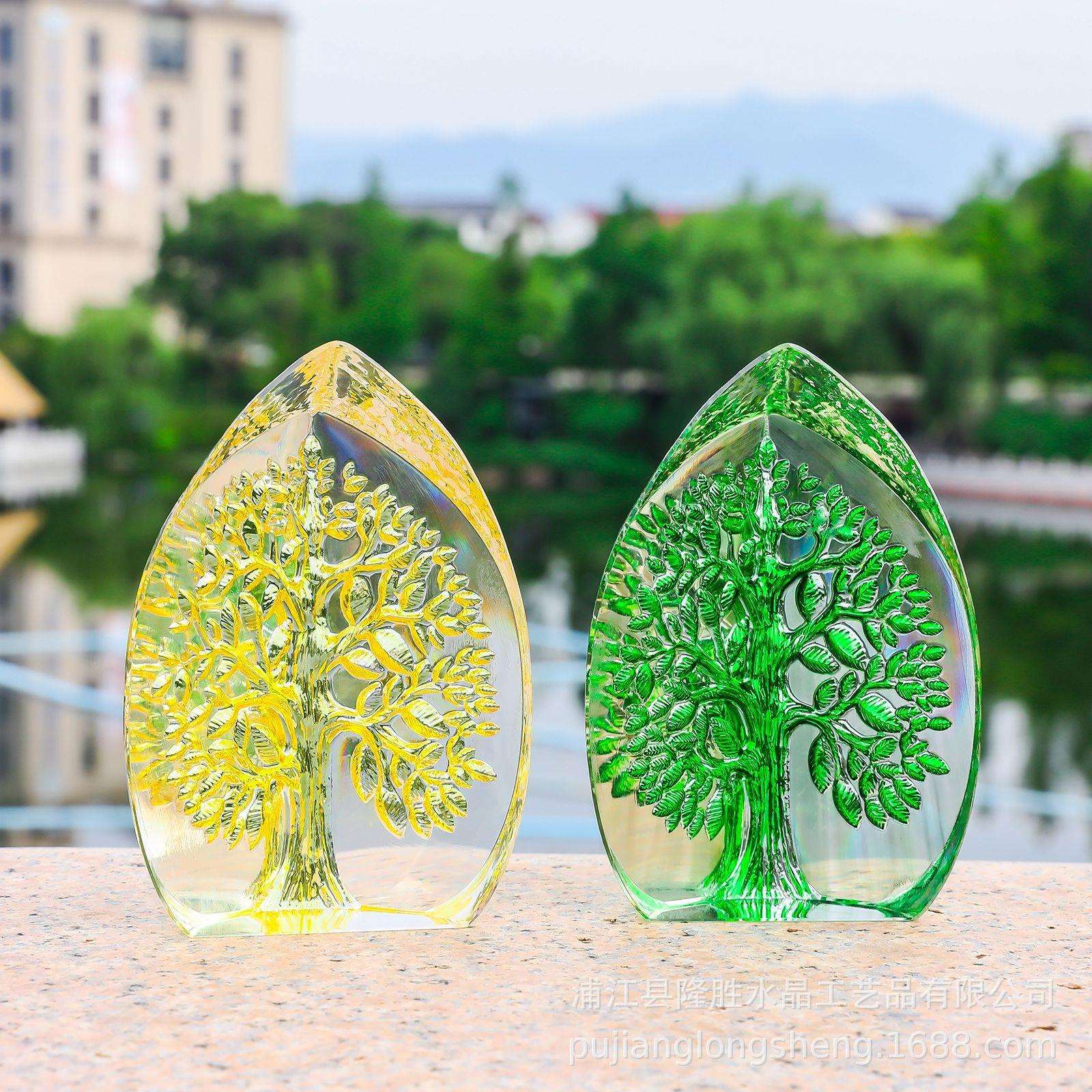 水晶工艺品发财生命树冰山镇纸桌面玄关水晶摆件室内装修
