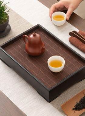 长方形复古中式竹席茶盘储水式家用托盘防水干湿家用便捷茶海