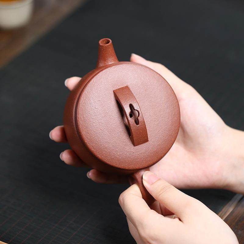 厂家直源平头宜供手工紫砂壶原矿红降坡盖05汉瓦兴茶壶茶具