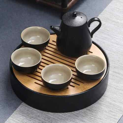 高档黑陶茶具O盘套装用简约陶瓷茶杯家旅行办公功夫茶具干泡茶LOG