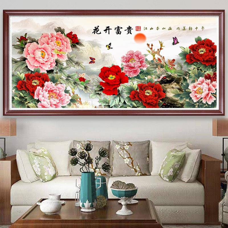 厅钻钻石画满钻客2025新点款贴十字绣花开牡丹图大幅5D砖XY石秀