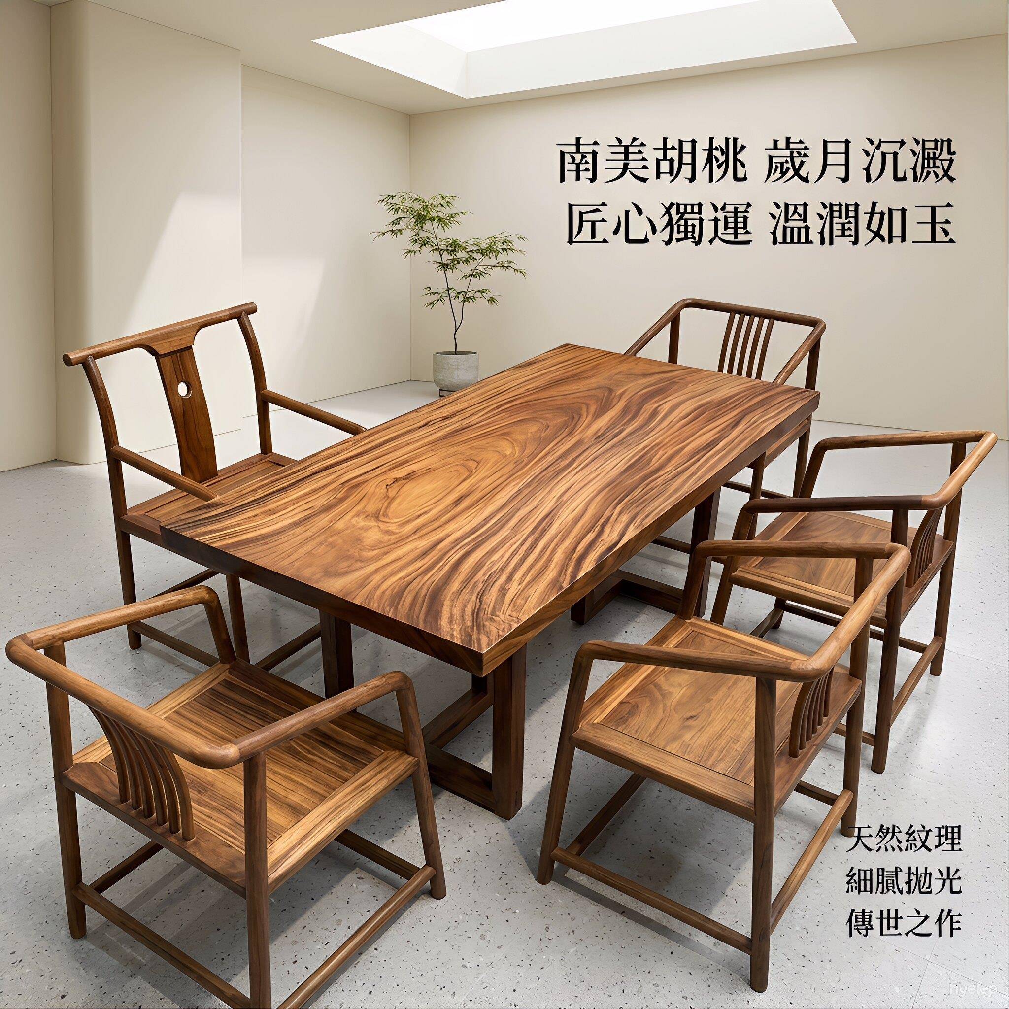 南美胡桃木大板实木茶桌茶台原木餐桌简约现代北美黑胡桃办公桌