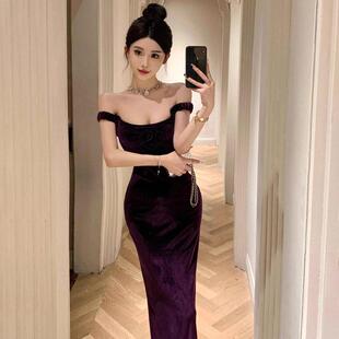 晚礼服女高级感秋冬季年会法式金丝绒名媛气质性感长裙吊带连衣裙