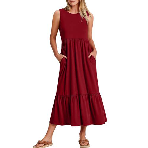 Women'S Spring Casual Sleeveless Crewneck Swing Sundress Fit