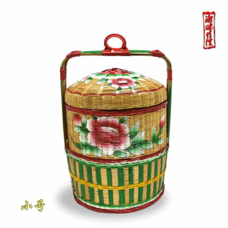 用品传统嫁娶手绘 纯手工春竹篮喜庆花篮潮汕子婚两层用品盛潮州