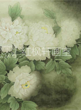 工笔画白描底稿牡丹花篮花鸟装饰画素材熟宣纸勾线手画图片定制稿