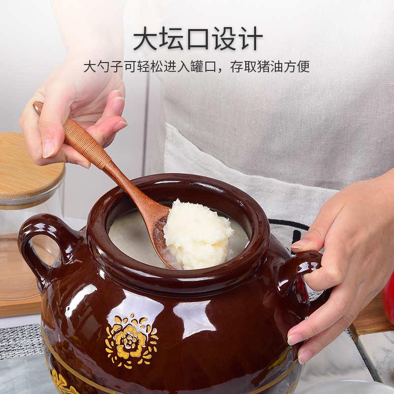 猪油罐油坛耐高温带盖子熬装储放罐子老式家用陶瓷厨房大容量土陶