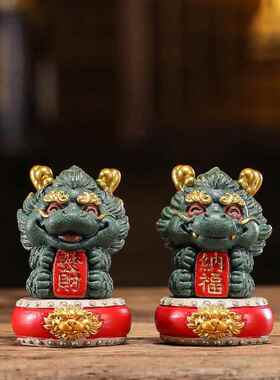 青砂石国潮可爱祥龙发财纳福吉祥物茶室桌面茶宠茶玩鱼缸造景摆件