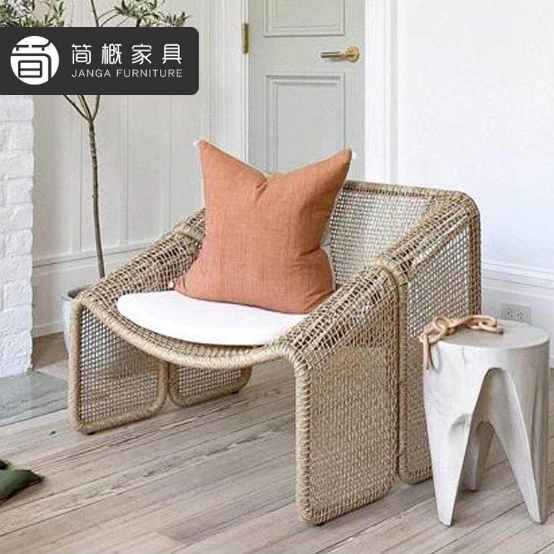 别墅露台藤编沙发组合庭院花园三件套懒人沙发椅民宿阳台沙发茶几
