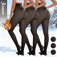 D 44032 Black Translucent Fleece Lined Tights black sheer leggings thumbnail 8