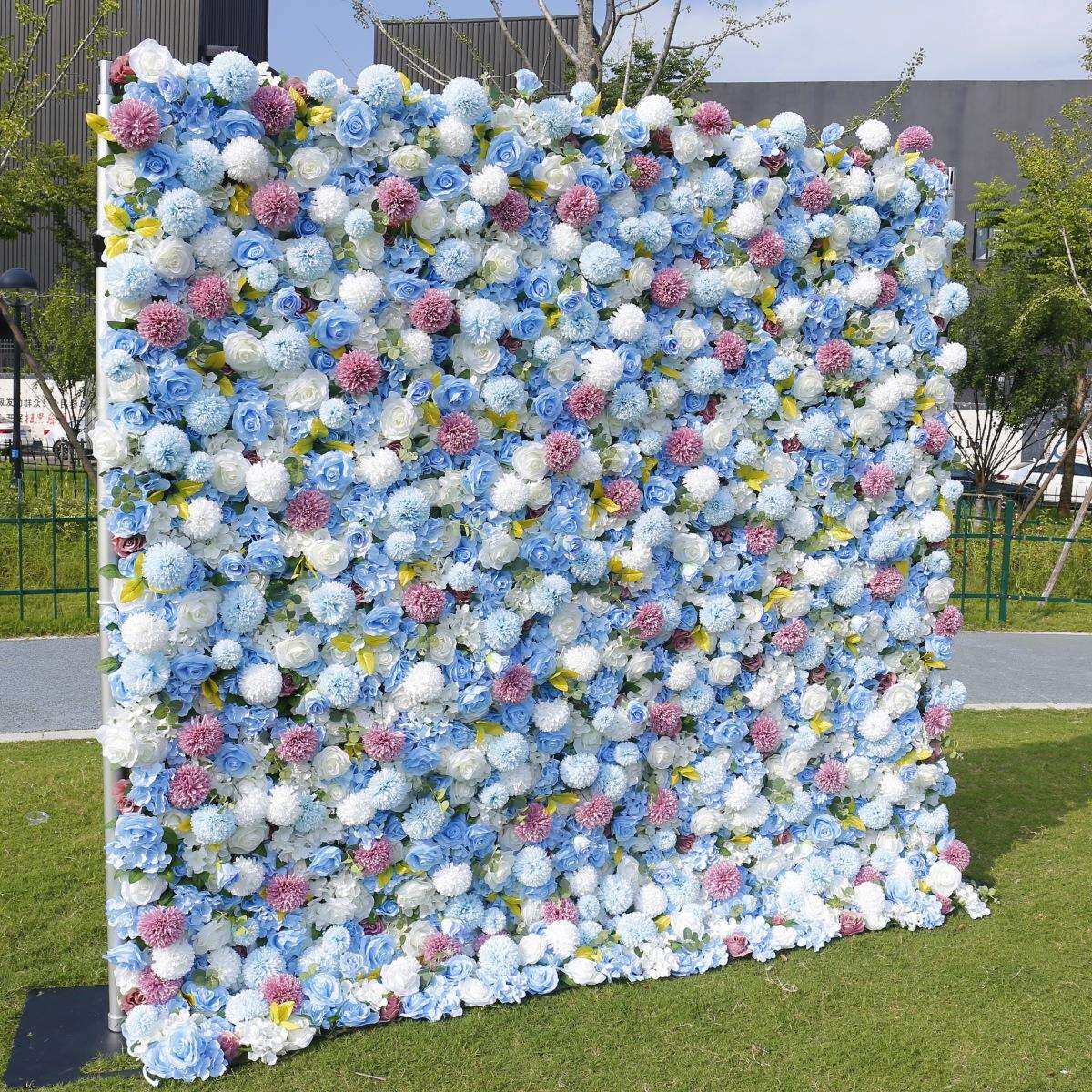 3D跨境亚马逊布底仿真玫瑰花墙蓝色假花绢花网红花艺婚庆装饰道具