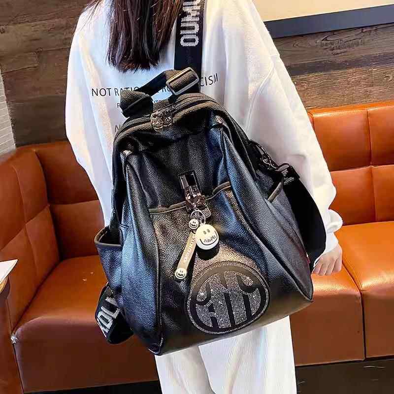 法国ZAMP专柜轻奢双肩包女款2026新款百搭黑色休闲旅行背包斜挎包