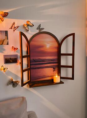 风景假窗墙装饰摄影道具氛围油画直播摄影区布局高级拱窗