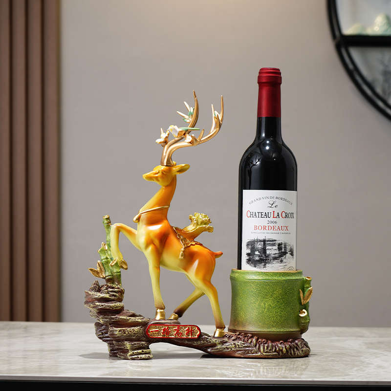 新中式酒柜摆件一鹿高升红酒架收纳入户玄关电视柜创意家居装饰品