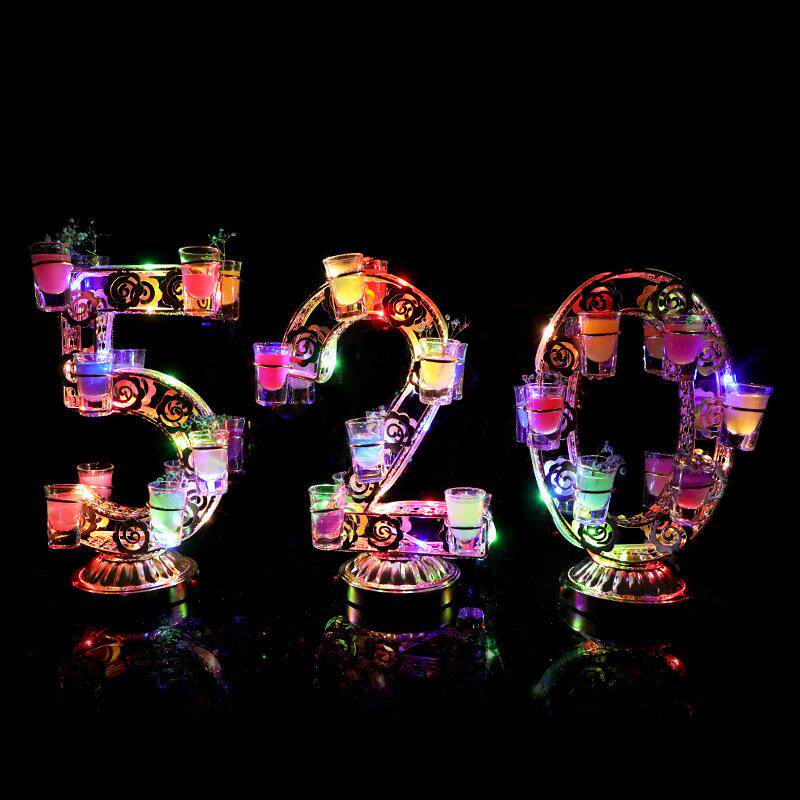 酒吧KTV夜店发光杯架LED鸡尾酒派对房心形1314生日快乐520酒杯架