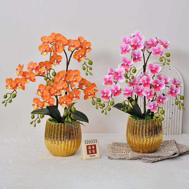 蝴蝶兰仿真花套装盆栽绢花盆景酒店假花客厅茶几装饰假花摆件