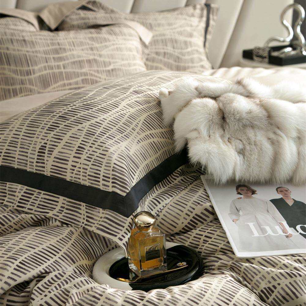 欧式现代简约天丝棉磨毛波纹数码印花秋冬床笠款被套床单四件套