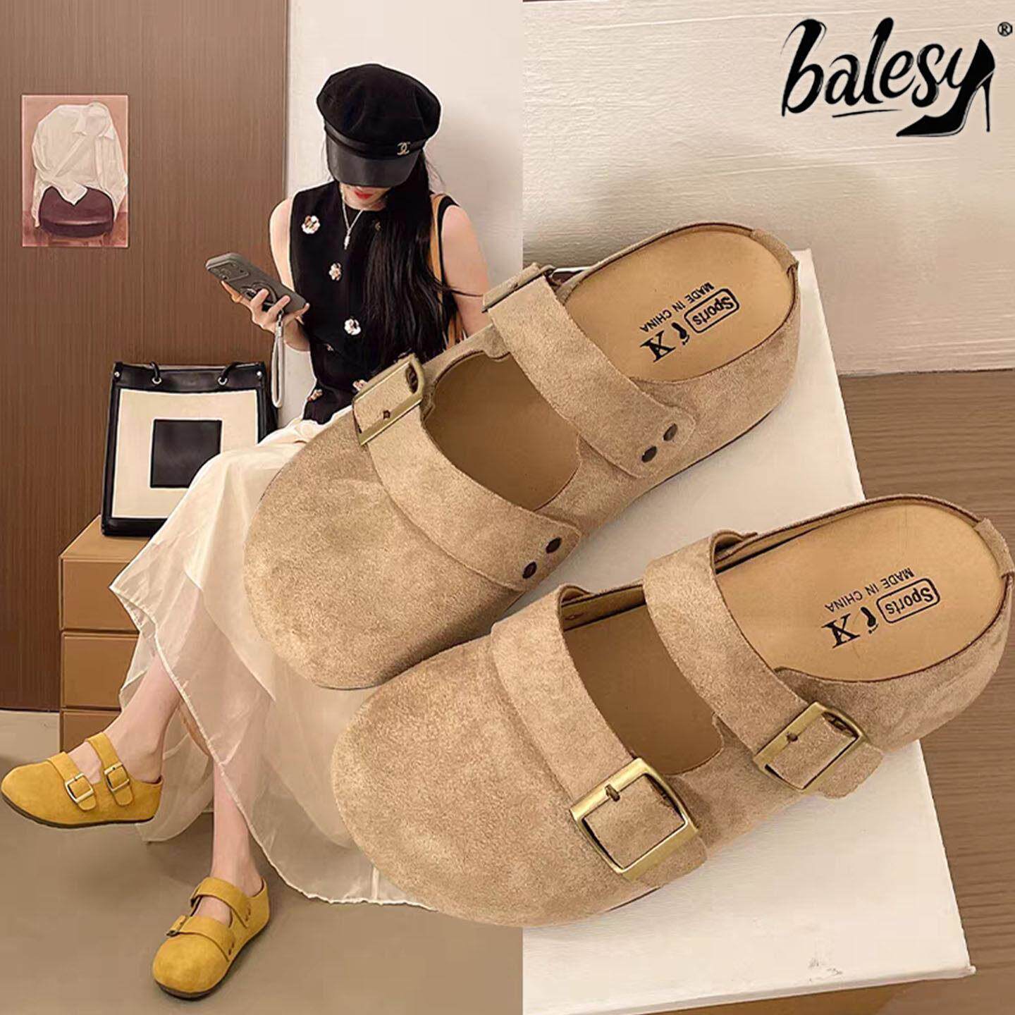 英国真皮厚底勃肯鞋女夏外穿2026新款超火双扣带增高包头半拖凉鞋