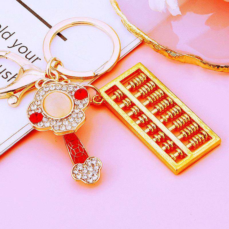 国潮如意算盘汽车钥匙扣金属挂饰女包包挂件钥匙链圈镶钻商务礼品