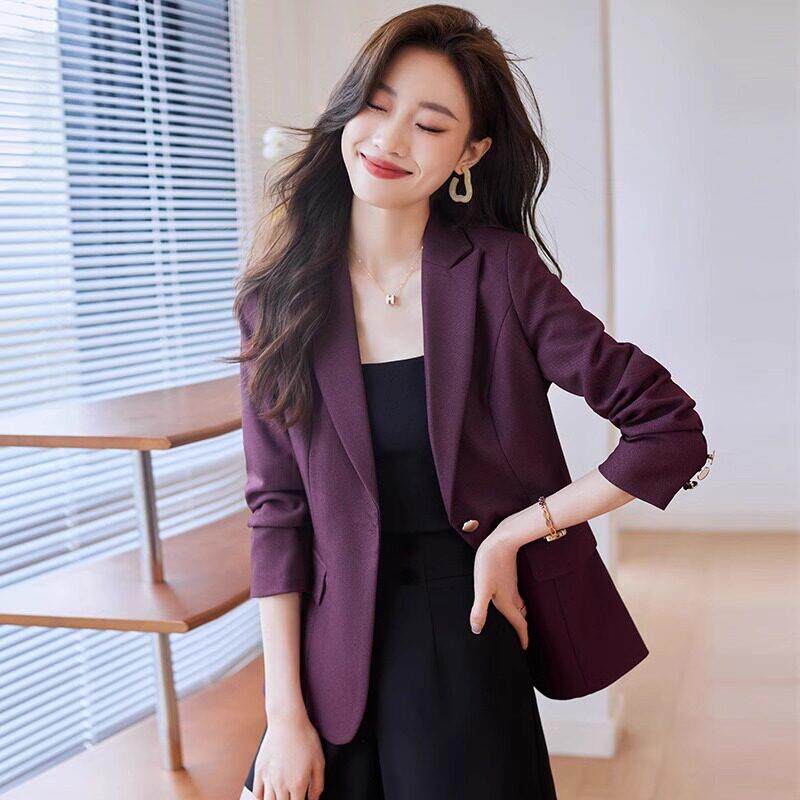 紫色小西装外套女春秋2026新款高级感面试正装休闲气质小个子西服