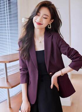 紫色小西装外套女春秋2026新款高级感面试正装休闲气质小个子西服