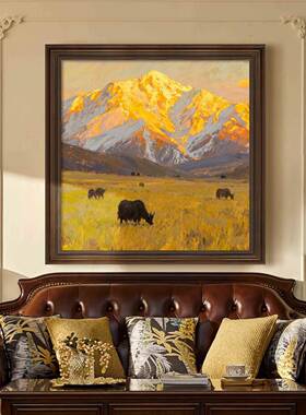 有靠山RZA油画装背饰画办日照金山欧挂式画公室玄关客厅美式轻奢