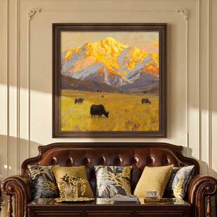 轻奢 画公室玄关客厅美式 有靠山RZA油画装 背饰画办日照金山欧挂式