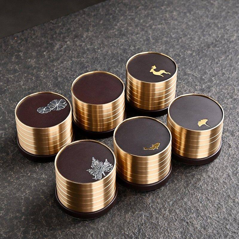 茶杯托电木铜木杯垫纯黄铜茶杯托高档会客功夫茶道配件隔热茶垫子