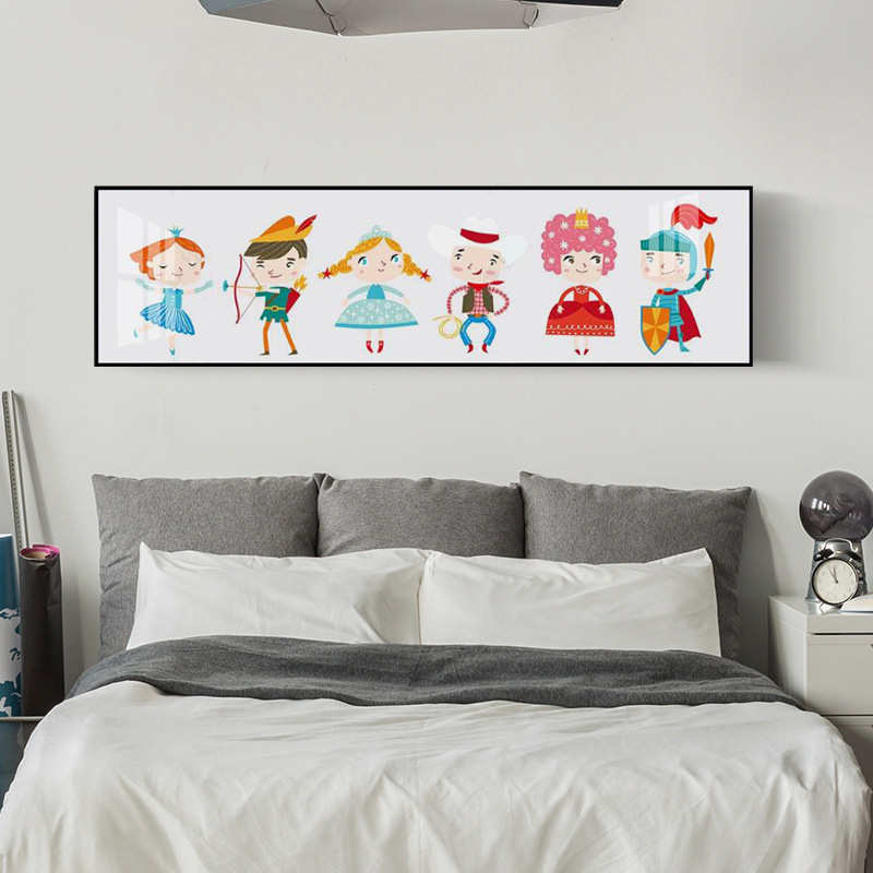 北欧风床头装饰画客厅沙发背景墙画酒店卧室横幅挂画萌宠