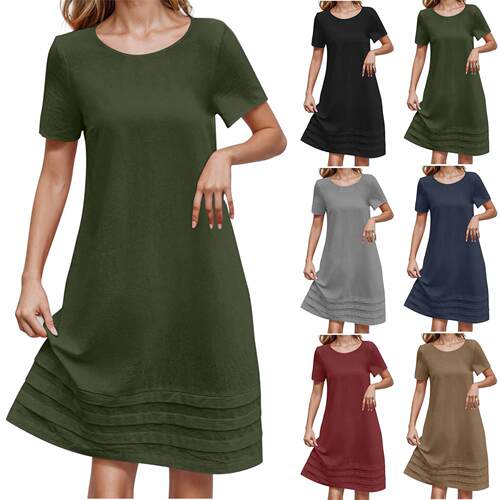 Cotton and linen short sleeved collar dress