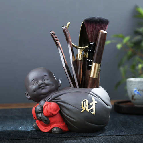 茶壶宠物摆件茶道六君子可养招财禅意紫砂小和尚茶具配件摆设