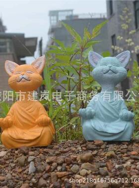 德办国工艺公中式黑色冥想猫咪手工雕塑脂33882树工艺品桌花园摆