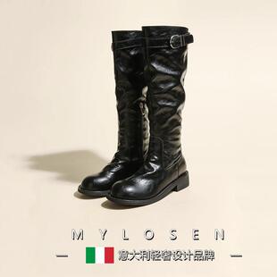 迈洛森长筒靴女款2025秋冬季百搭骑行靴女草原西部靴时尚马丁靴女