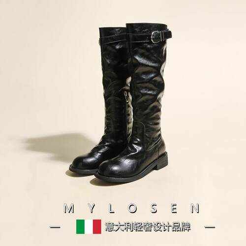 迈洛森长筒靴女款2025秋冬季百搭骑行靴女草原西部靴时尚马丁靴女