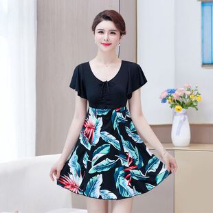 分体泳衣女士保守遮肚胖妈妈装 泳衣2203 中老年宽松温泉大码