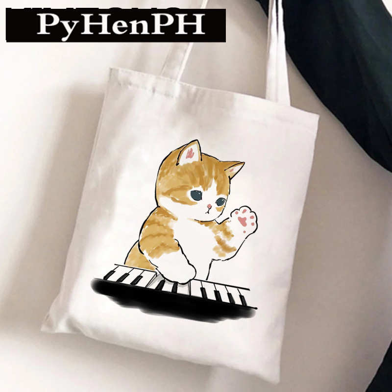 购物袋外贸kawaii印花猫咪包 cat全球袋折叠帆布袋手提袋单肩卡通