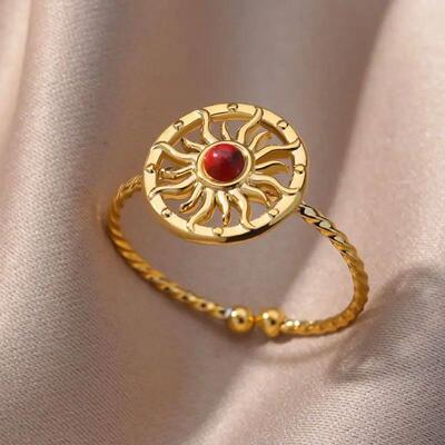 Stainless Steel Opal Stone Rings For Women Gold Plated Sun S