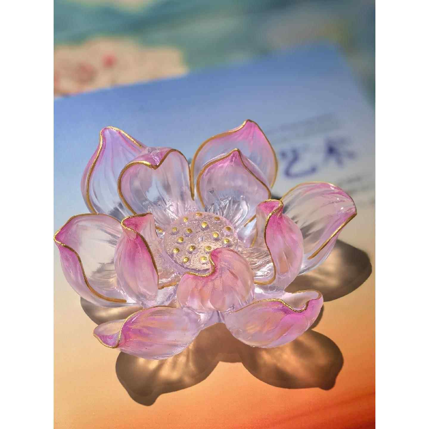 小白茶具净水金莲古法琉璃粉红色荷花莲花线香插香道供佛蜡烛烛台