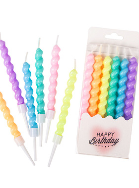 扭扭螺纹生日蜡烛 马卡龙可爱弯曲螺旋蜡烛 糖果蛋糕烘焙装饰插件